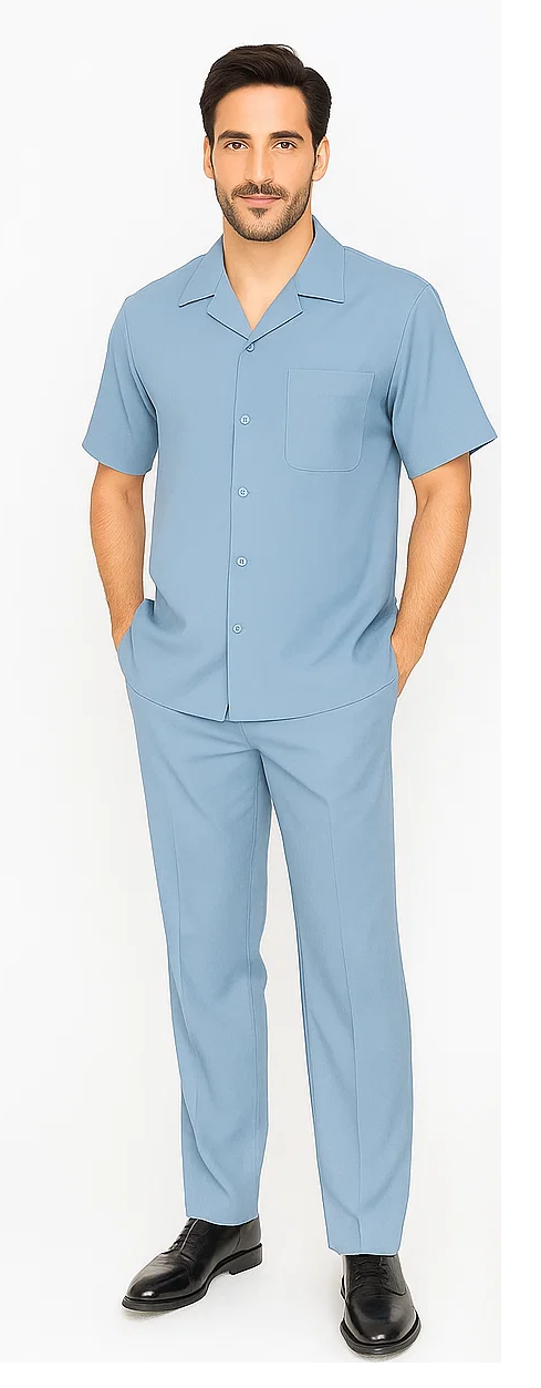 Powder Blue Men's Leisure Walking Suit Set
