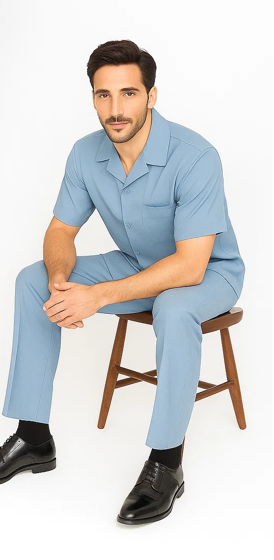 Powder Blue Men's Leisure Walking Suit Set
