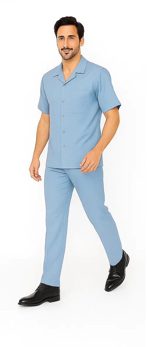 Mens Walking Suit in Color powder blue leisure suit casual Matching Shirt and Pants $99