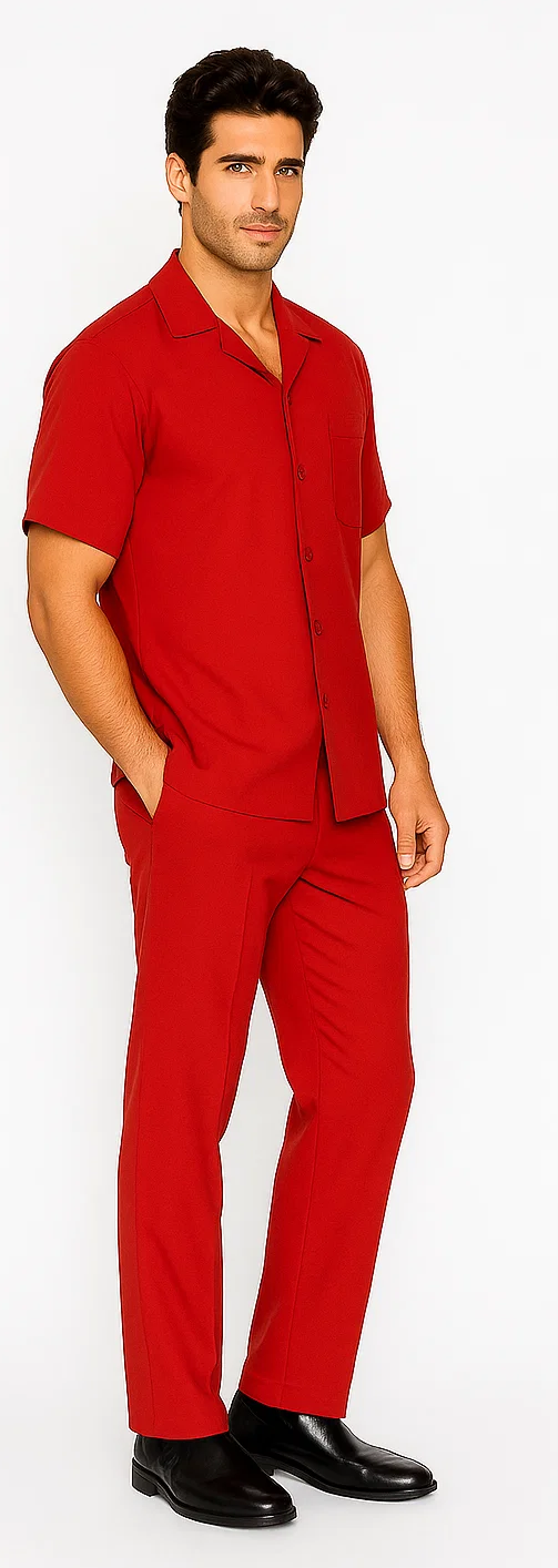 Men’s Red Leisure Walking Suit Set