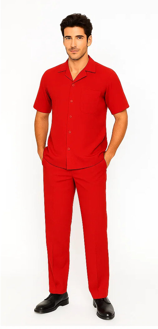 Men’s Red Leisure Walking Suit Set
