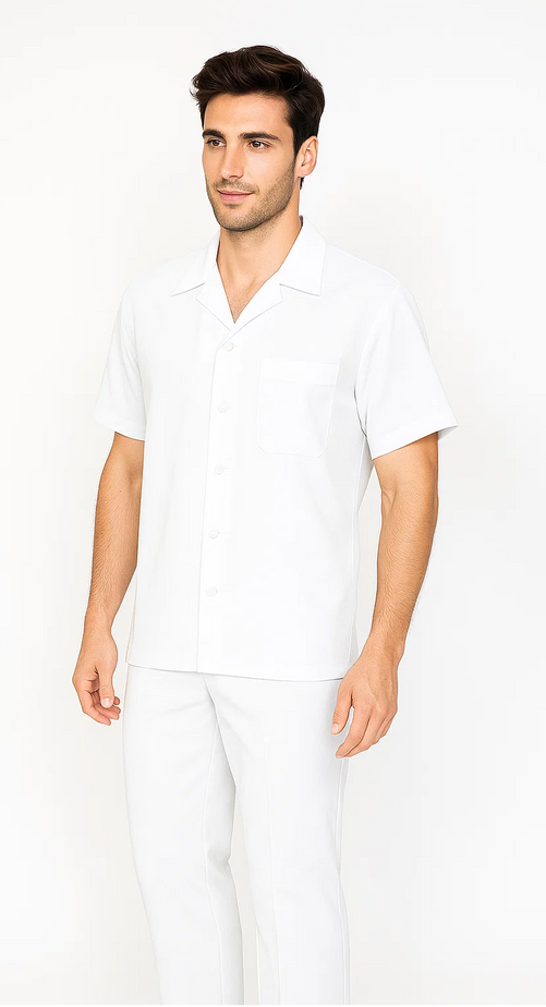 Men's White Leisure Walking Suit Set