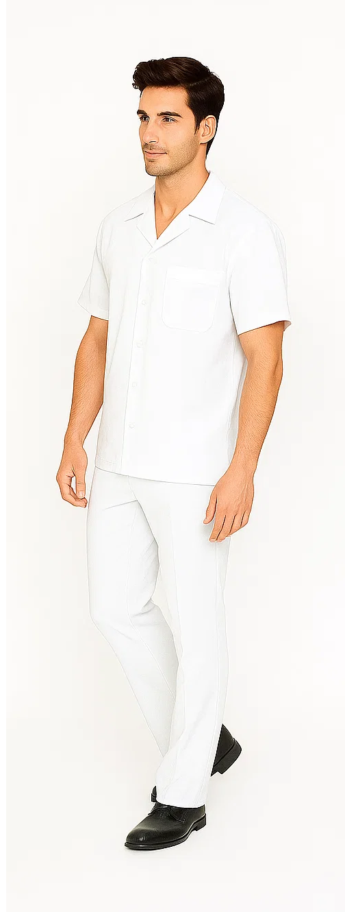 Men's White Leisure Walking Suit Set