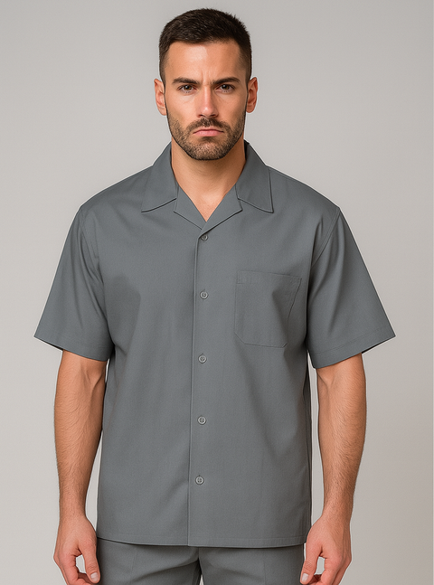 Mens walking suits casual two piece sets Summer Short Sleeve Shirt & Pants Casual Two Piece Mens Walking Outfit For Sale Pant Sets Casual Suit Set Men's Suit 100% Mens Linen Suit - Fabric – Light Grey