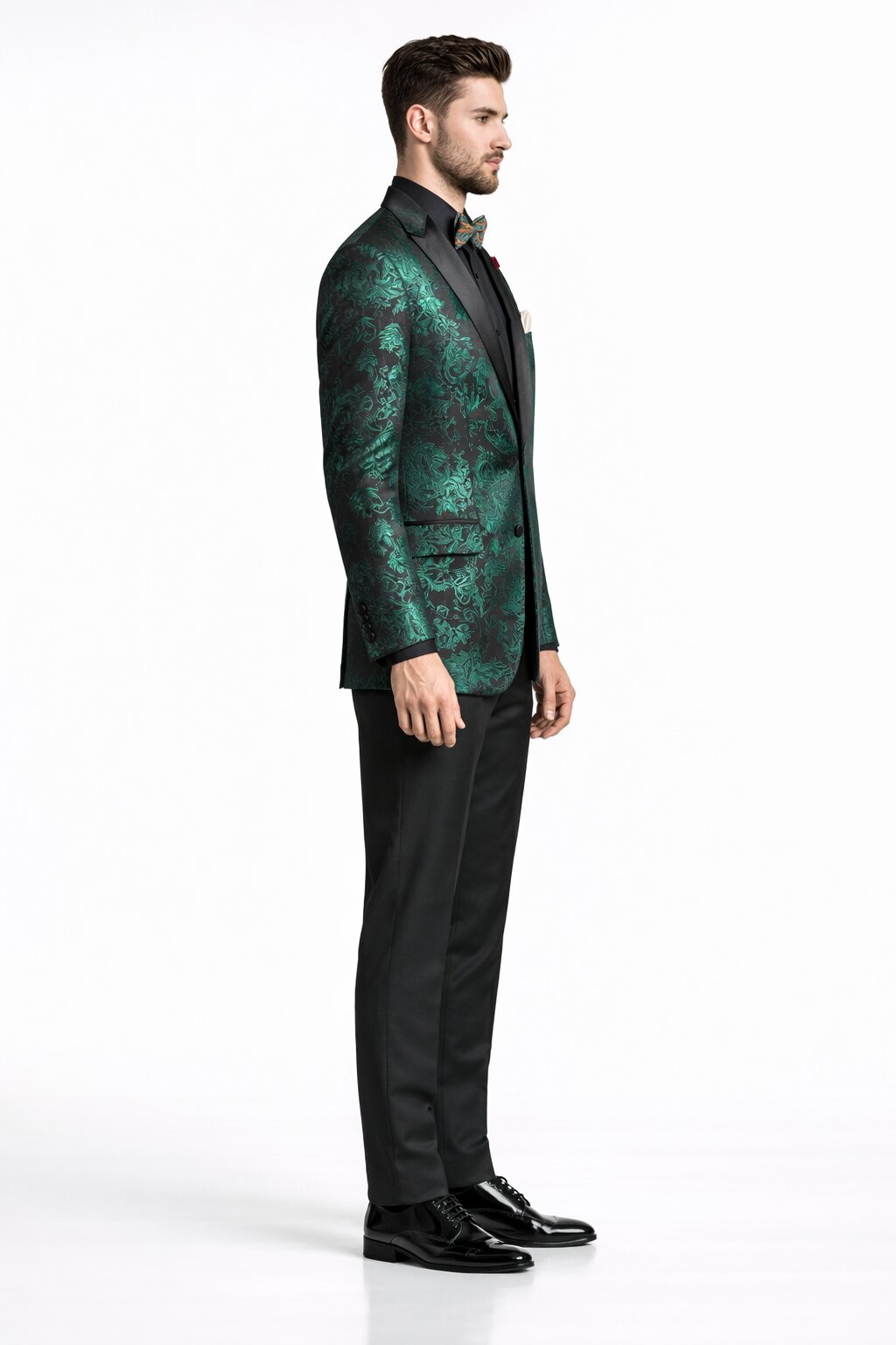 slim fit dress slacks Emerald Green Paisley Tuxedo Suit - Prom Floral Tuxedo Suit