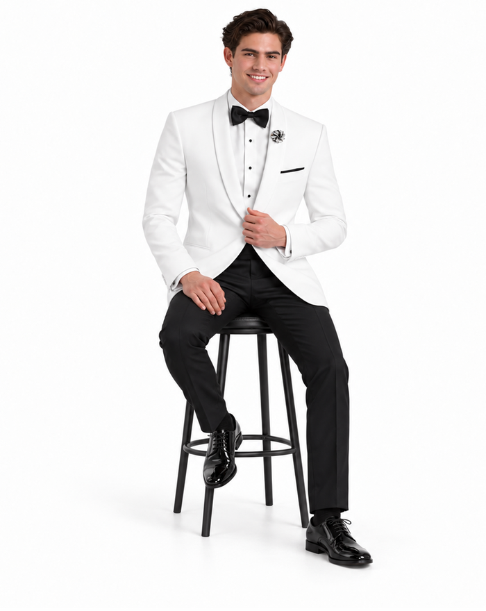1 Button Shawl Lapel White Dinner Jacket