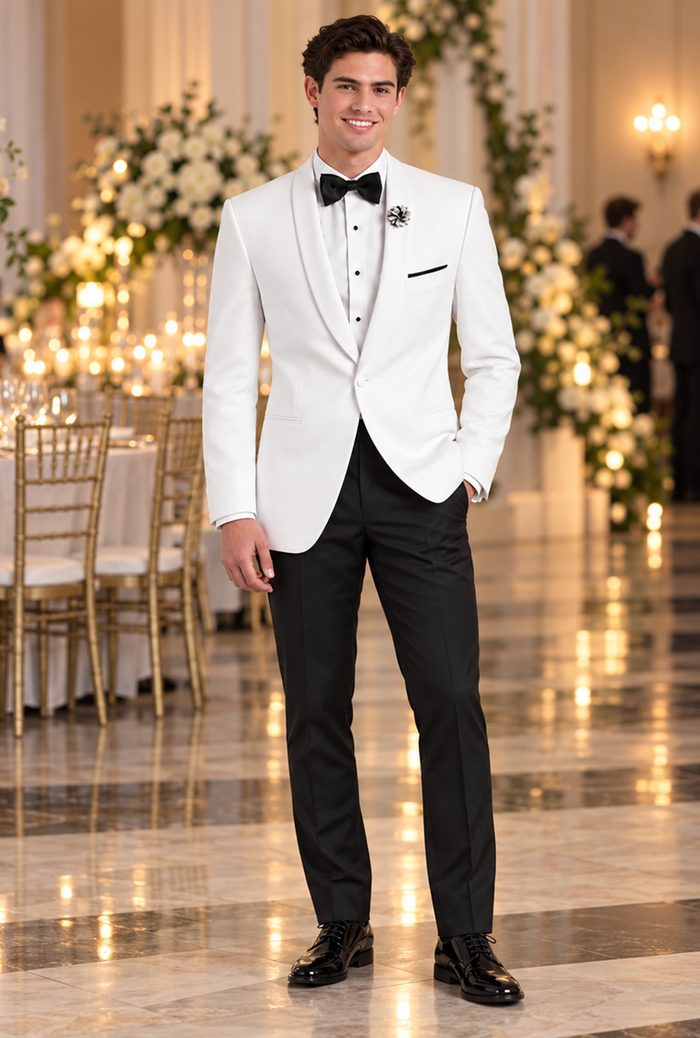 1 Button Shawl Lapel White Dinner Jacket