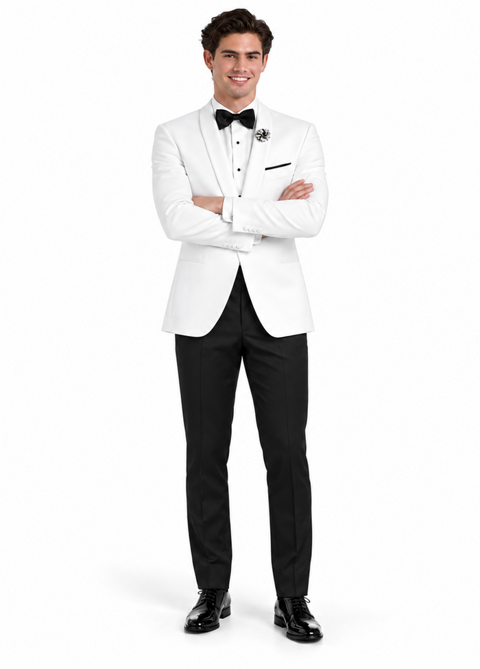 1 Button Shawl Lapel White Dinner Jacket