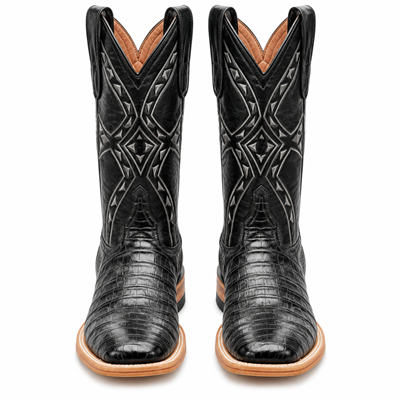 Mens White Diamond Boot Black Croc Print Boots Square Toe