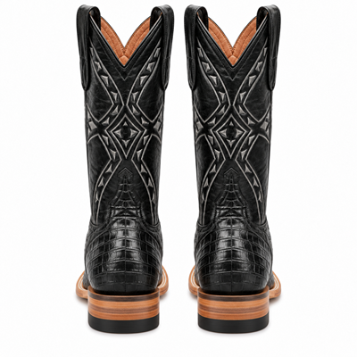 Mens White Diamond Boot Black Croc Print Boots Square Toe