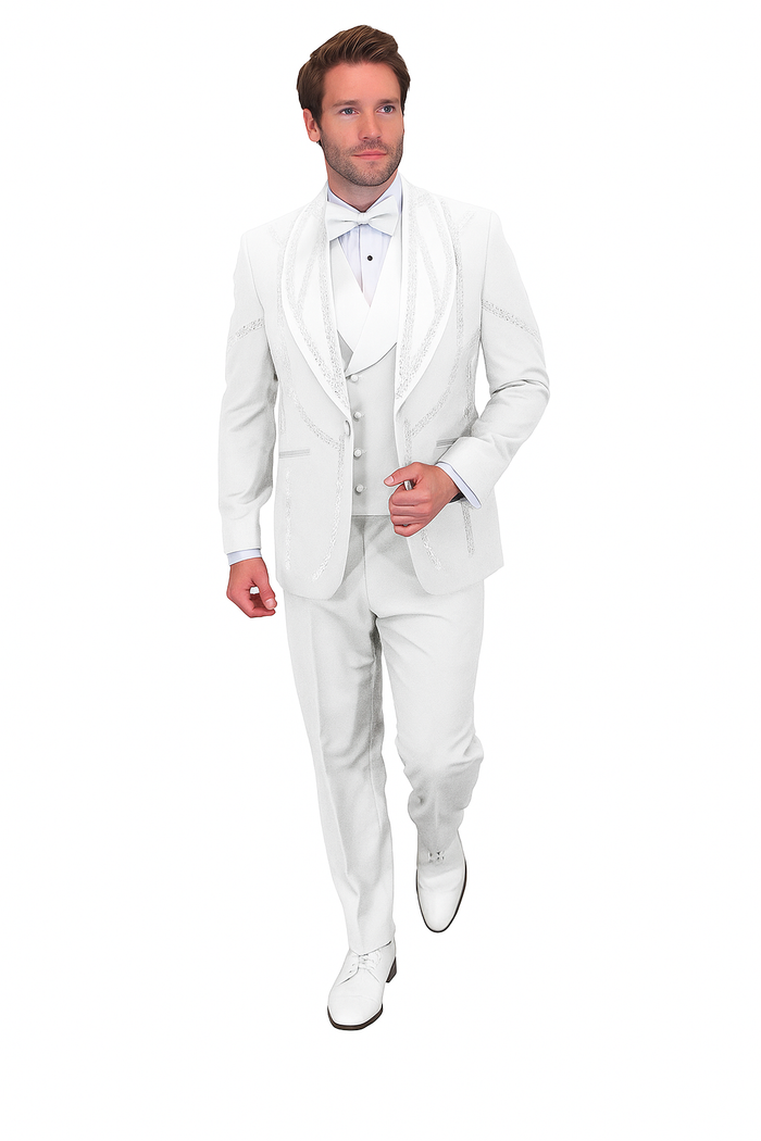 Italian Wool Modern Fit White 3-Piece Tuxedo