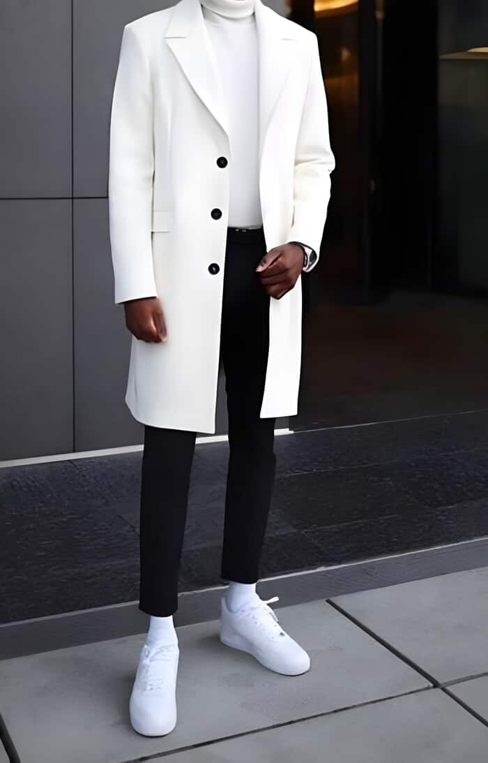 Men's 44" White Double Breasted Overcoat