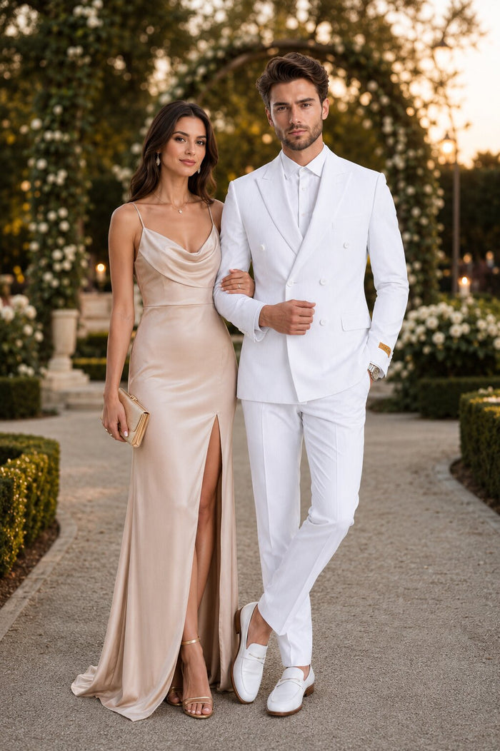 Double Breasted Summer Seersucker Suit, White Pinstripe