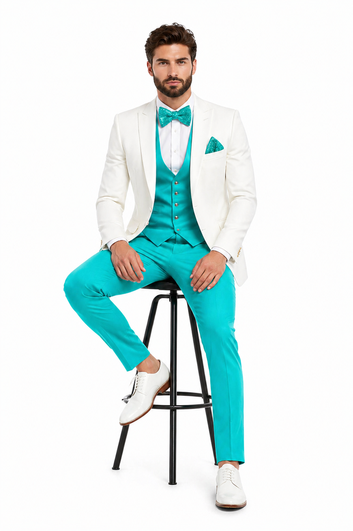 White & Turquoise Tuxedo Wedding Set