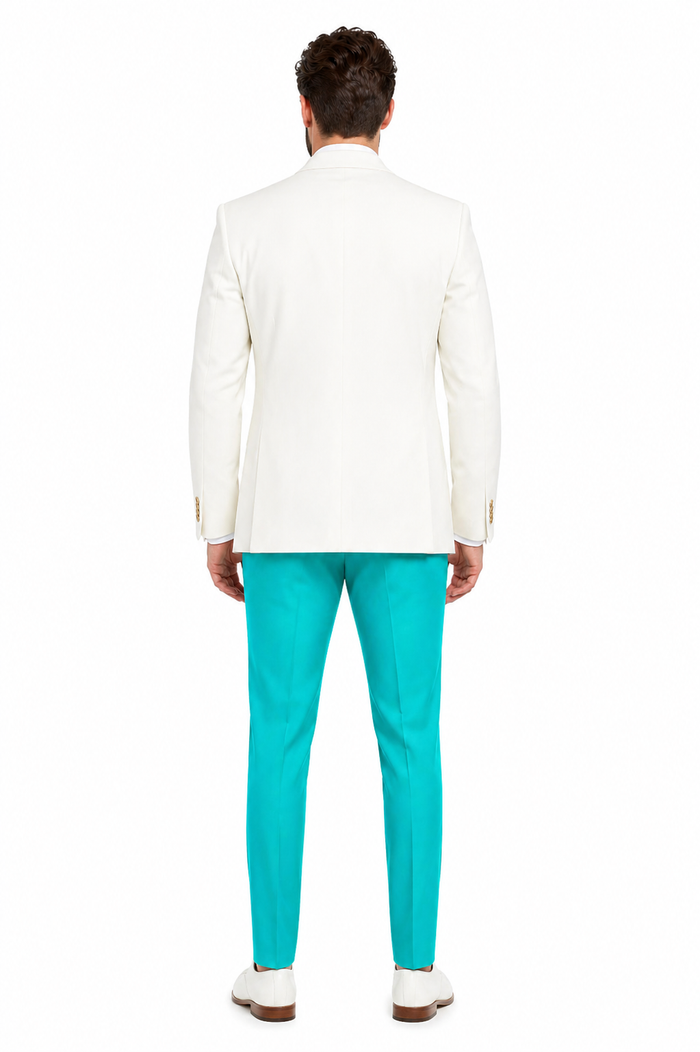 White & Turquoise Tuxedo Wedding Set
