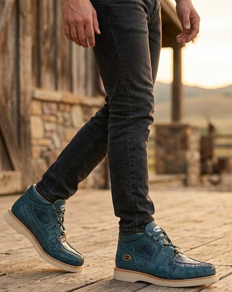 Caiman and Ostrich Exotic Skin Men's Boots