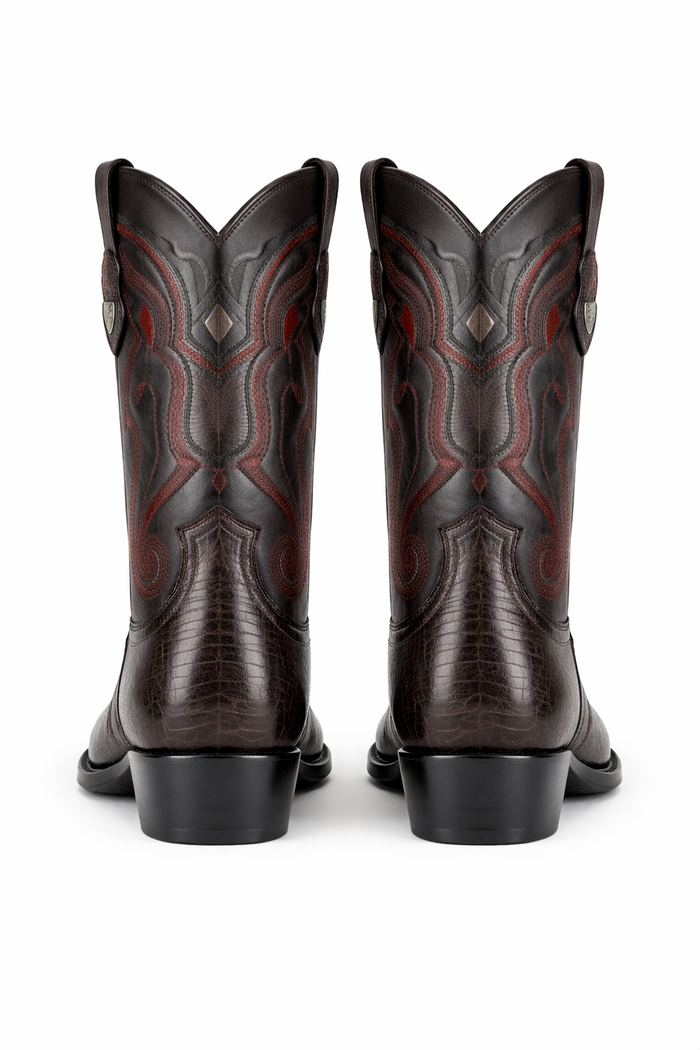 Men's Wild West Leather Dubai Square Toe Black Cherry Genuine Teju Lizard Dress Cowboy Boot Cheap Priced For Sale Online