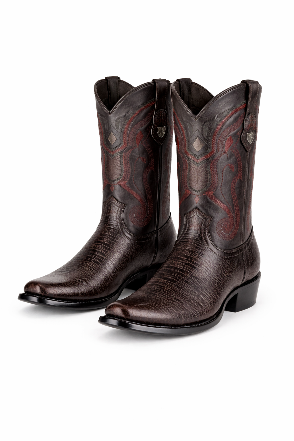 Men's Wild West Leather Dubai Square Toe Black Cherry Genuine Teju Lizard Dress Cowboy Boot Cheap Priced For Sale Online
