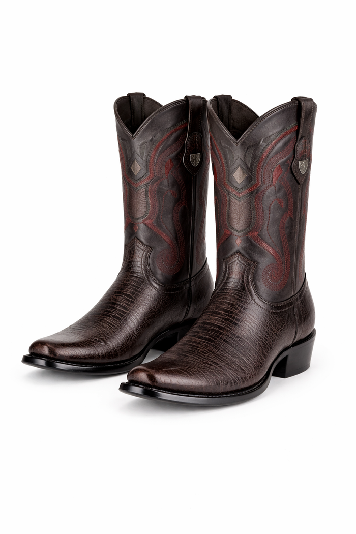 Men's Wild West Leather Dubai Square Toe Black Cherry Genuine Teju Lizard Dress Cowboy Boot Cheap Priced For Sale Online