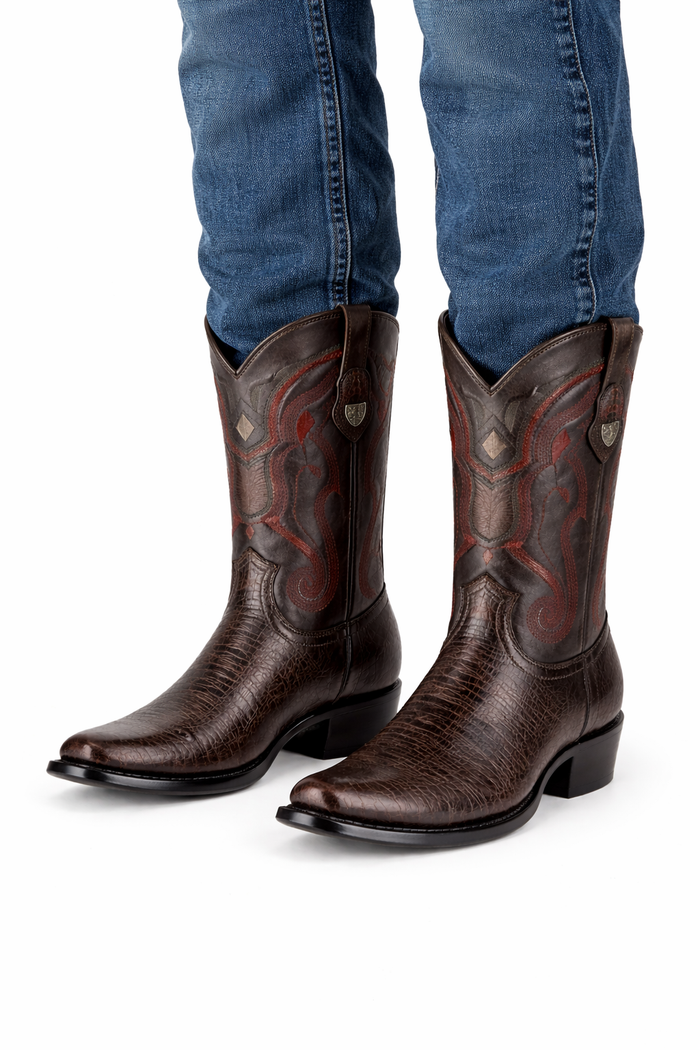 Men's Wild West Leather Dubai Square Toe Black Cherry Genuine Teju Lizard Dress Cowboy Boot Cheap Priced For Sale Online