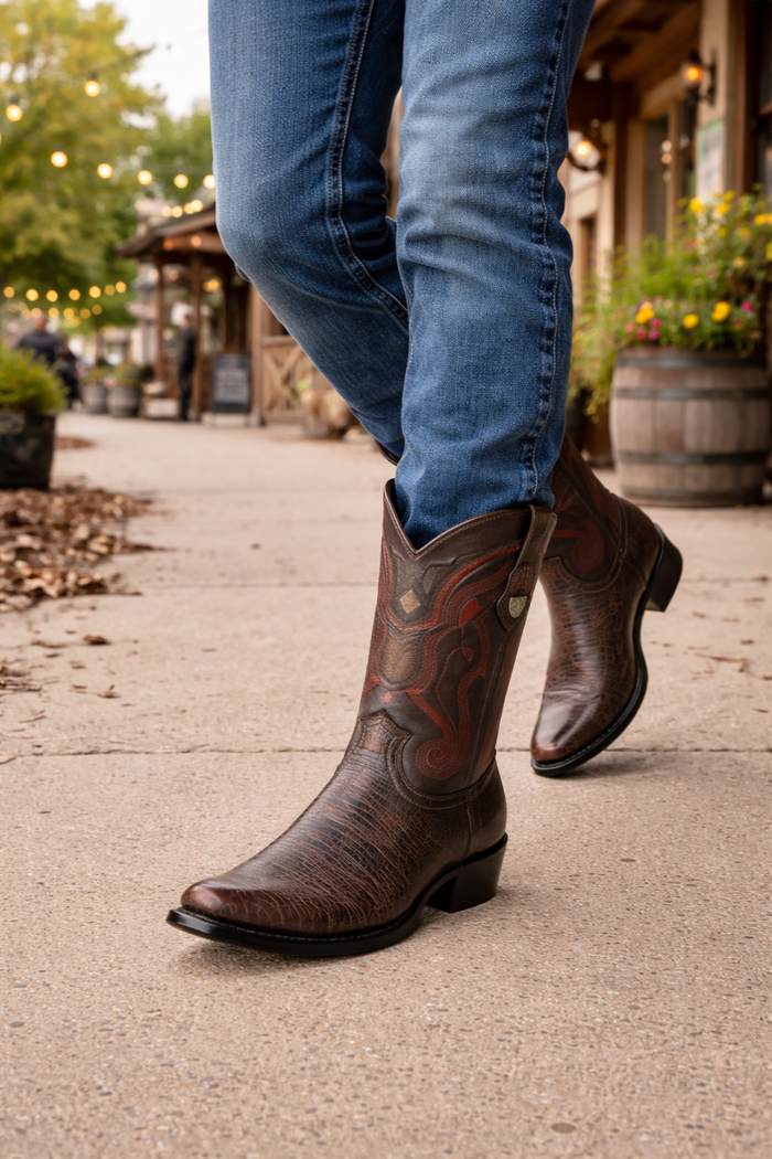 Men's Wild West Leather Dubai Square Toe Black Cherry Genuine Teju Lizard Dress Cowboy Boot Cheap Priced For Sale Online