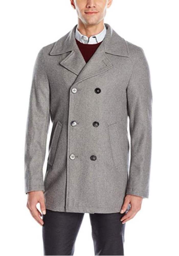 Men's Light Grey & Wine Wool Double Breasted Peacoat