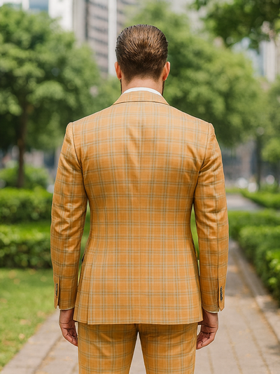 Premium Men’s Yellow Plaid Suit with Vest – Wedding & Business