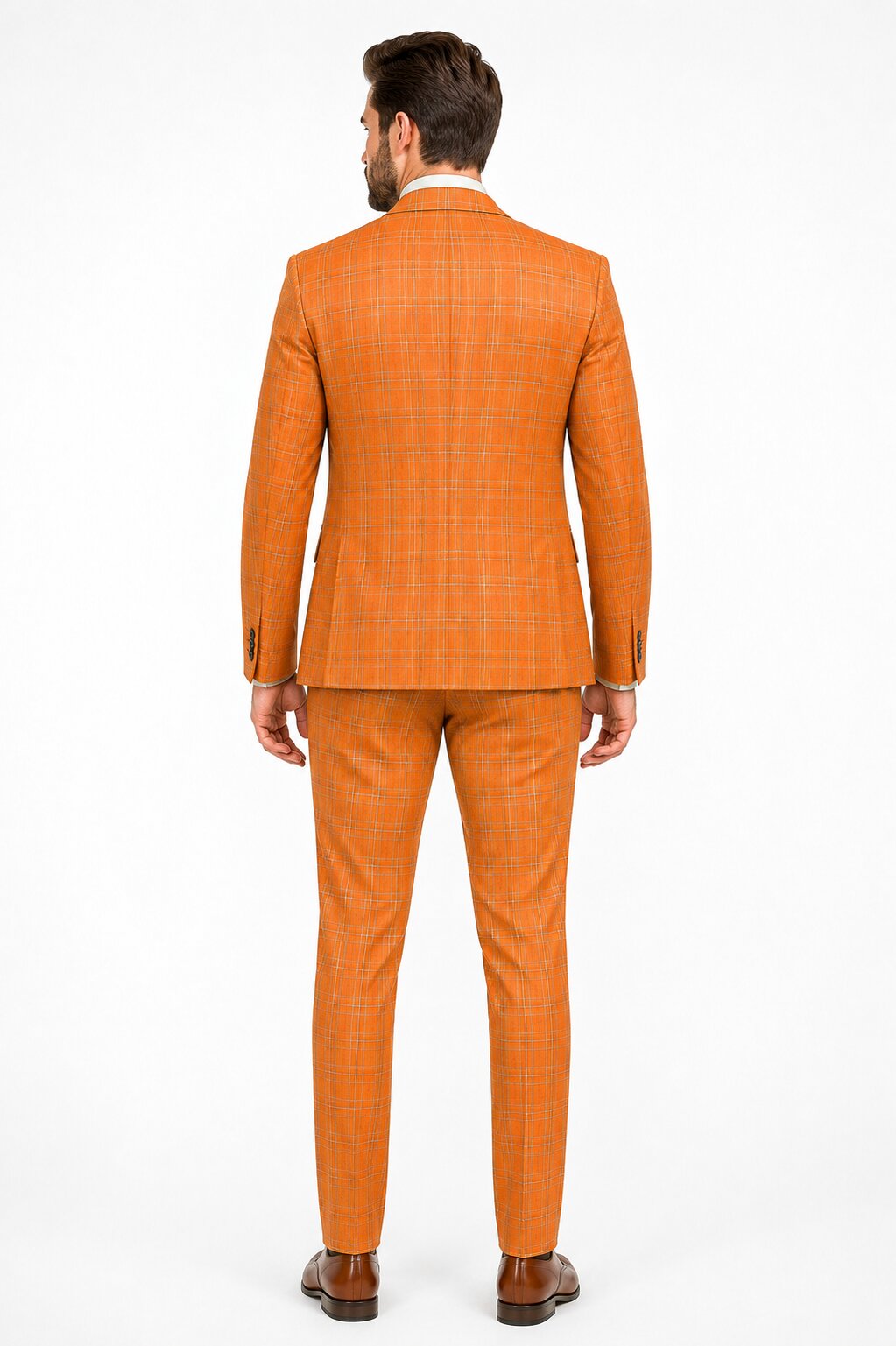 Premium Men’s Orange Plaid Suit with Vest – Wedding & Business