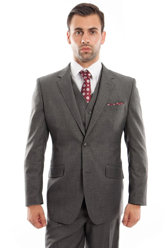 Mens Zegarie Brand Men's Designer Two Button Modern Fit Wool Suit in Charcoal Grey