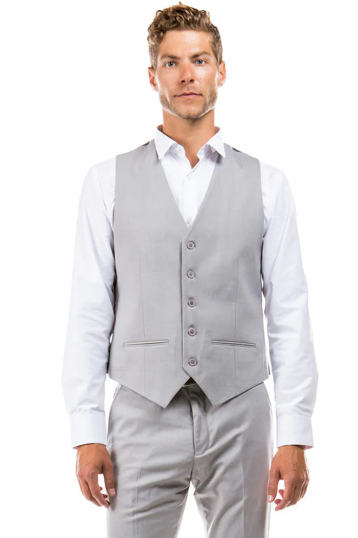 Mens Zegarie Brand Men's Designer Wool Suit Separate Vest in Light Grey
