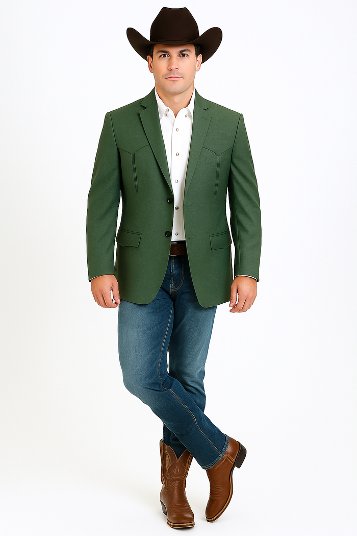 Double Button Green Western Blazer for Men