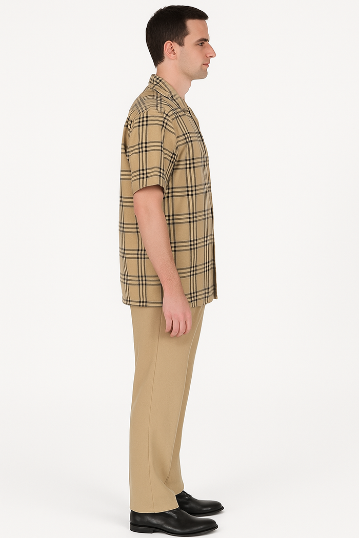 Men’s Beige Plaid Shirt – Classic Everyday Essential