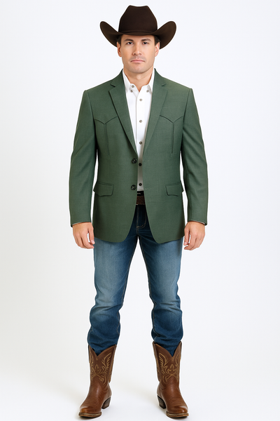 Double Button Green Western Blazer for Men