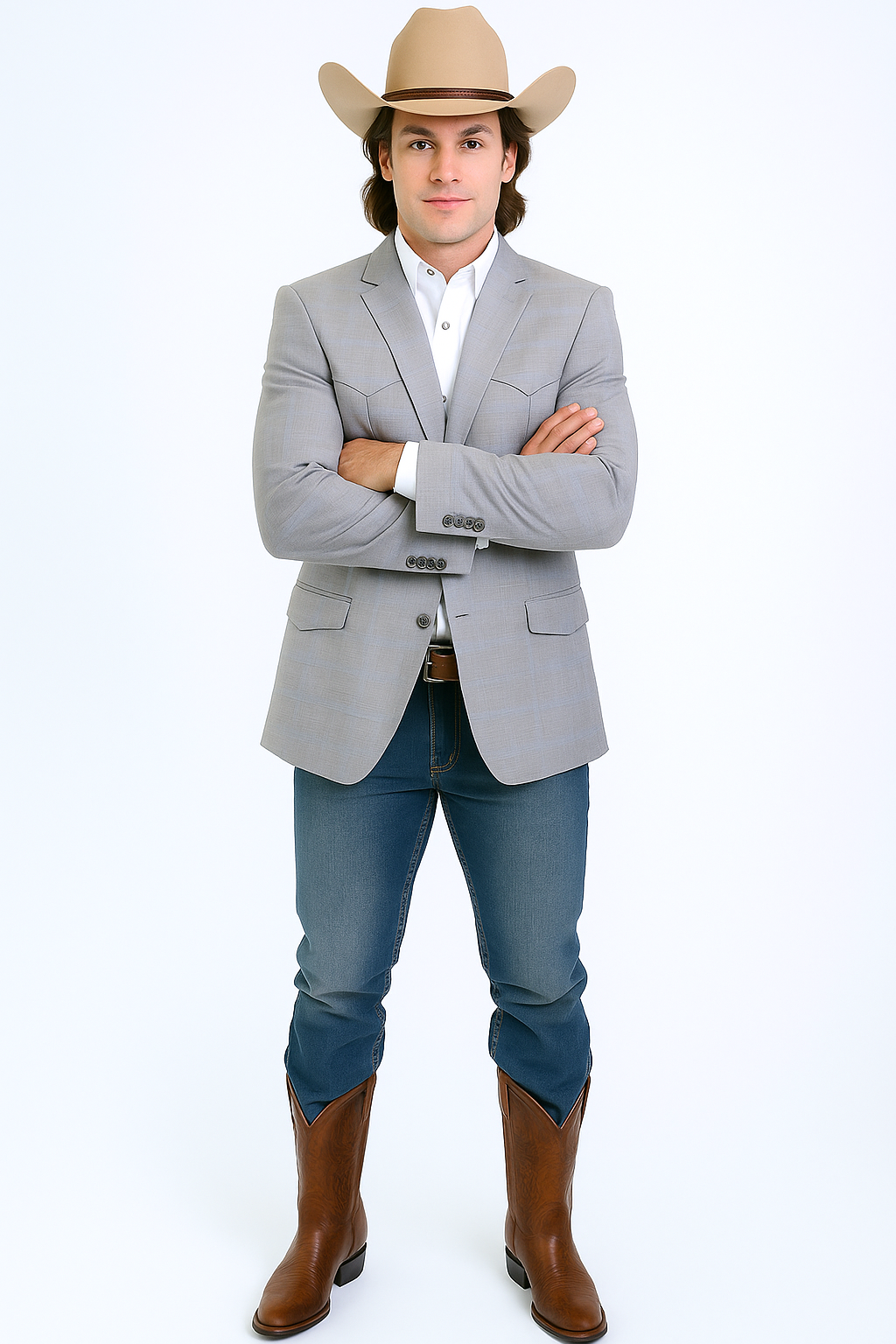 Double Button Western Grey Blazer for Men