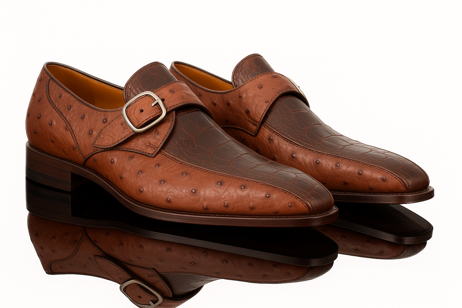 Mezlan Full Quill Ostrich Monk Strap Shoes