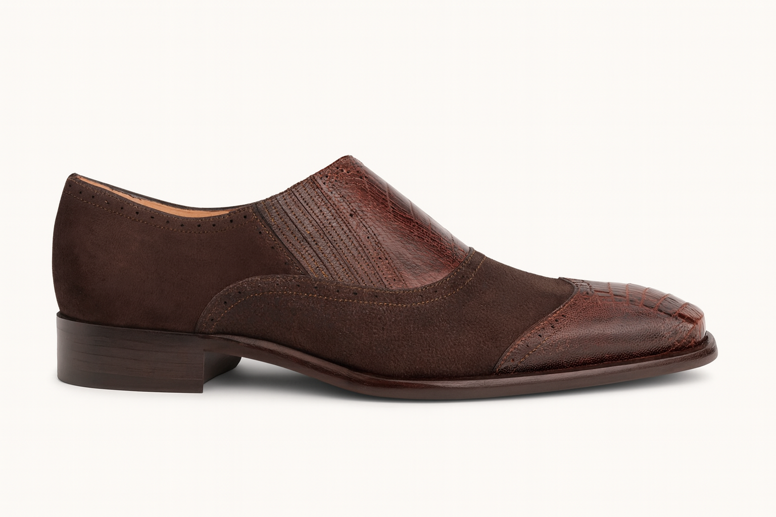 Mezlan Ostrich & Suede Gored Slip On Dress Shoes