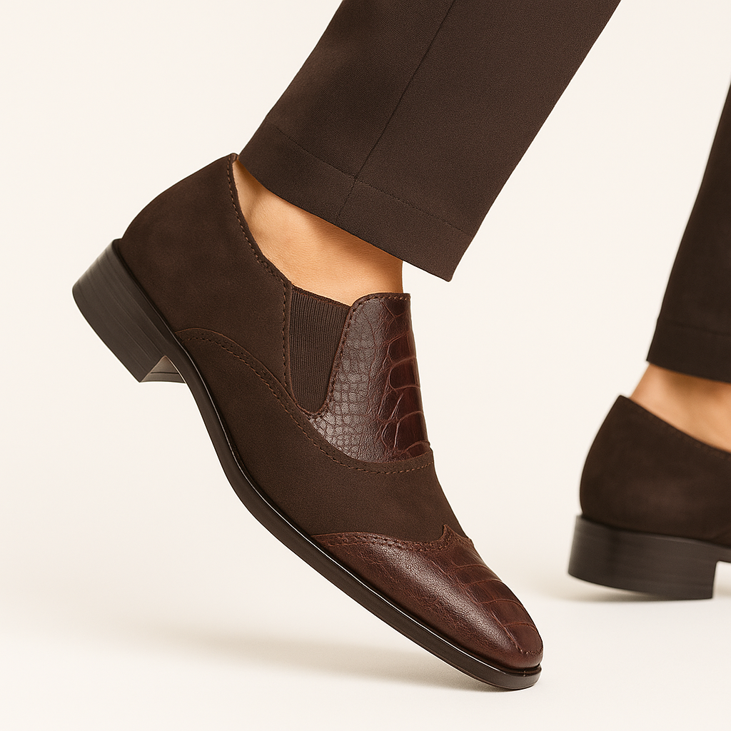 Mezlan Ostrich & Suede Gored Slip On Dress Shoes