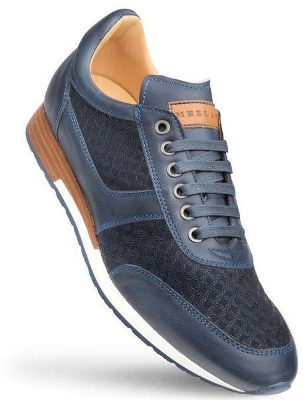Mezlan Blue Calfskin Suede Dress Sneakers