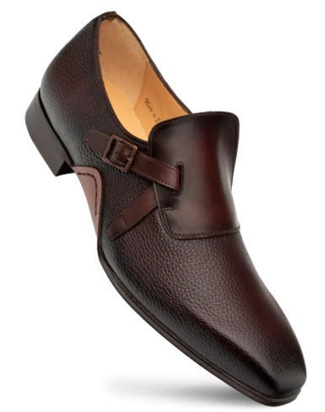 Mezlan Deerskin Burgundy Chocolate Strap Slip-Ons