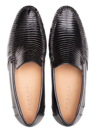 Mezlan Black Lizard Skin Napa Moccasin Loafers