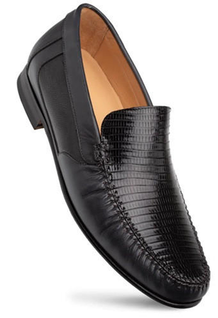 Mezlan Black Lizard Skin Napa Moccasin Loafers