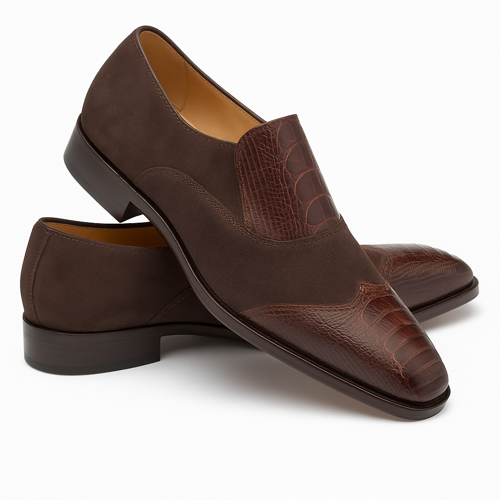 Mezlan Ostrich & Suede Gored Slip On Dress Shoes