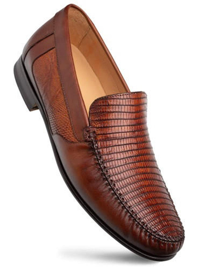 Mezlan Cognac Lizard Skin & Napa Moccasin Loafer