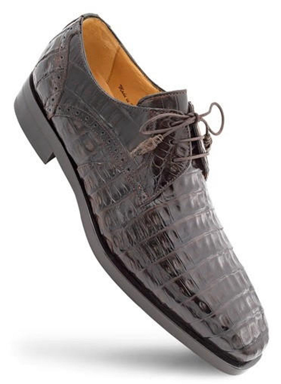 Mezlan Brown Crocodile Plain Toe Derby Golfo