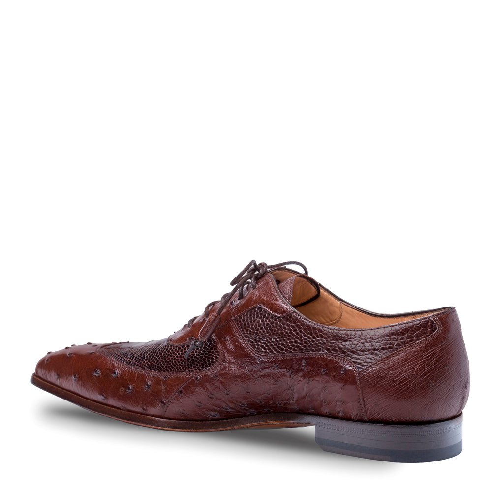 Mezlan Getty Ostrich Wingtip Oxford in Cognac