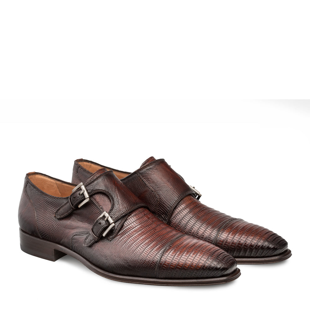 Mezlan Argentum Lizard Double Monk Strap Shoes