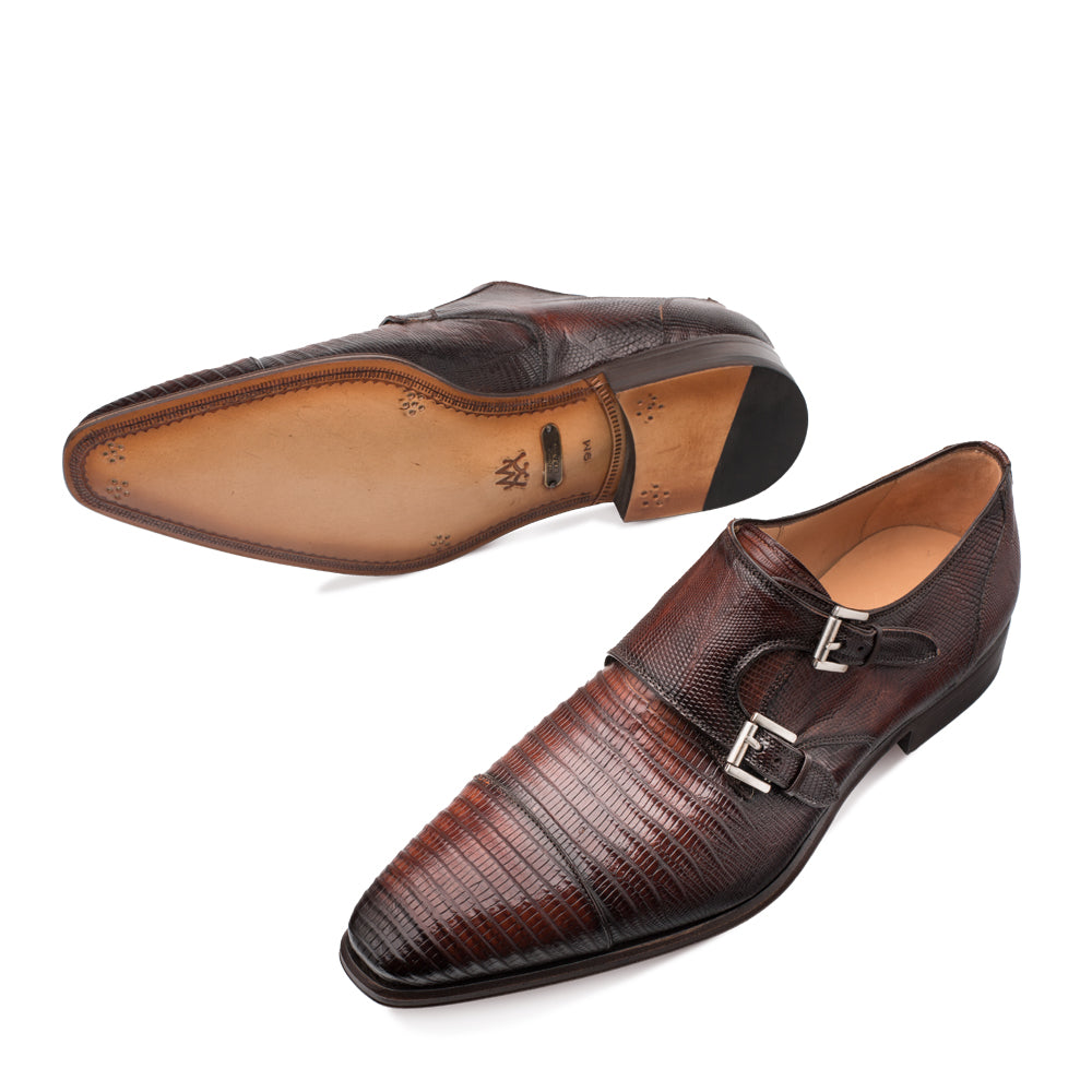 Mezlan Argentum Lizard Double Monk Strap Shoes