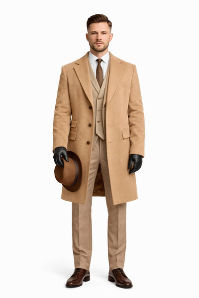 Michael Gray Tan Suit & Camel Overcoat Costume