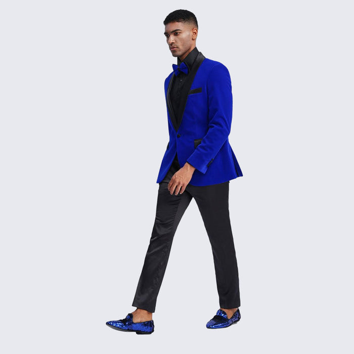 Royal Blue Velvet Tuxedo Jacket with Shawl Lapel – Slim Fit
