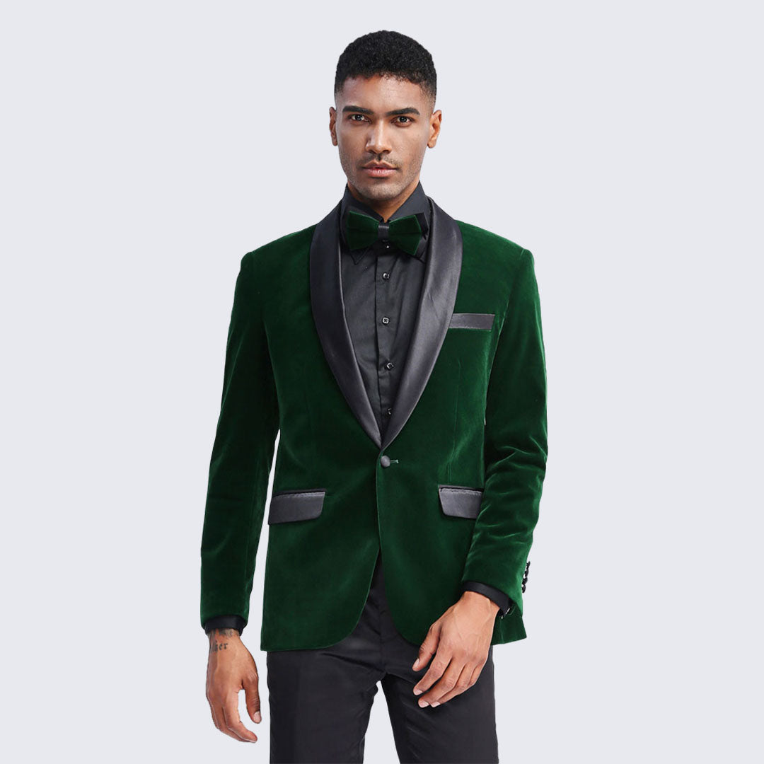 Emerald Green Velvet Tuxedo Jacket Slim Fit with Shawl Lapel - Wedding - Prom